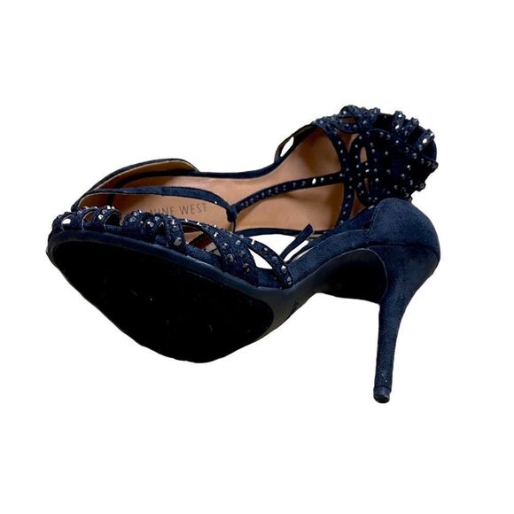 🌟75% OFF🌟NEW🌟 Nine West Sparkling Black Suede Leather Evening Sandals - Picture 4 of 4